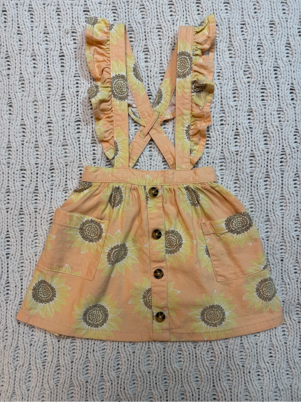 2T Bundle: Sunflower Ruffle Suspender Skirt Set with Blue Shorts - Picture 5 of 8